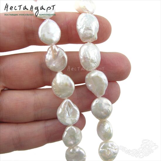 Жемчуг натуральный White Iridescent Coin 12-13 мм, изображение 3