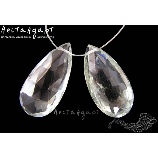 Празиолит натуральный бриолет 19х12 мм (комплект 2шт.)