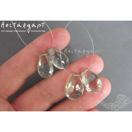 Празиолит натуральный бриолет 14-18х12 мм (комплект 2шт.), изображение 2