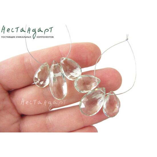 Празиолит натуральный бриолет 14-18 мм (комплект 3 шт.), изображение 2