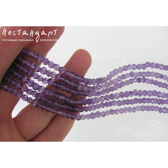 Аметист натуральный с огранкой 3 мм (нить 10 см), изображение 3
