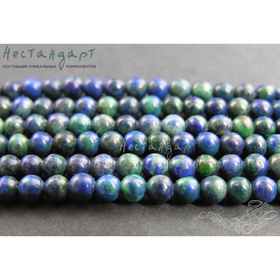 Азурит (азуро-малахит) натуральный гладкий 4 мм (нить 11 см), изображение 2