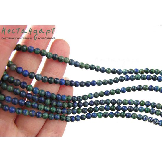 Азурит (азуро-малахит) натуральный гладкий 4 мм (нить 11 см), изображение 3