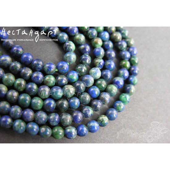 Азурит (азуро-малахит) натуральный гладкий 4 мм (нить 11 см), изображение 4