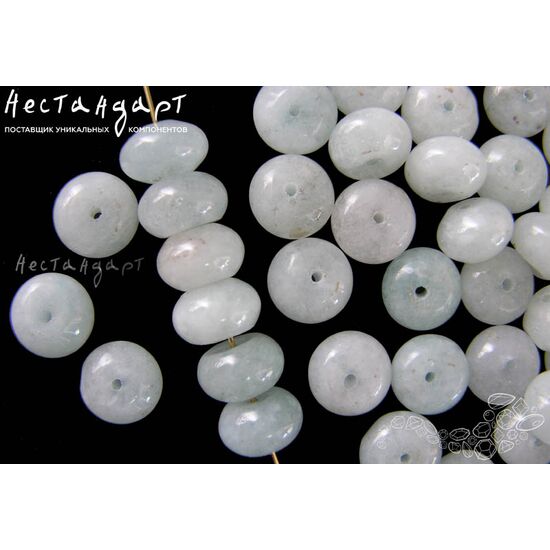 Берилл-аквамарин натуральный гладкий рондель 12х8 мм (уп. 6 шт)