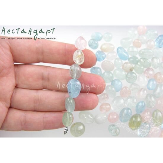 Берилл-аквамарин морганит натуральный гладкий Pebble Ocean 8-13х7-8 мм (уп. 6 шт.), изображение 2