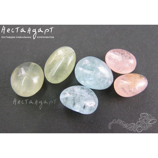 Берилл-аквамарин морганит натуральный гладкий Pebble Ocean 8-13х7-8 мм (уп. 6 шт.), изображение 3
