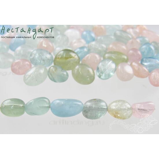 Берилл-аквамарин морганит натуральный гладкий Pebble Ocean 8-13х7-8 мм (уп. 6 шт.), изображение 4