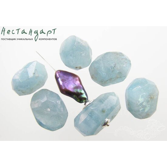 Берилл-аквамарин натуральный Faceted Pebble 13-20 мм