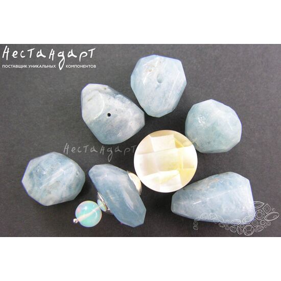 Берилл-аквамарин натуральный Faceted Pebble 13-20 мм, изображение 3