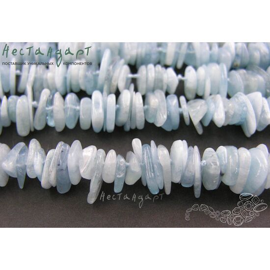 Берилл-аквамарин натуральный Sea Pebbles 8-15 мм (нить 12 см)