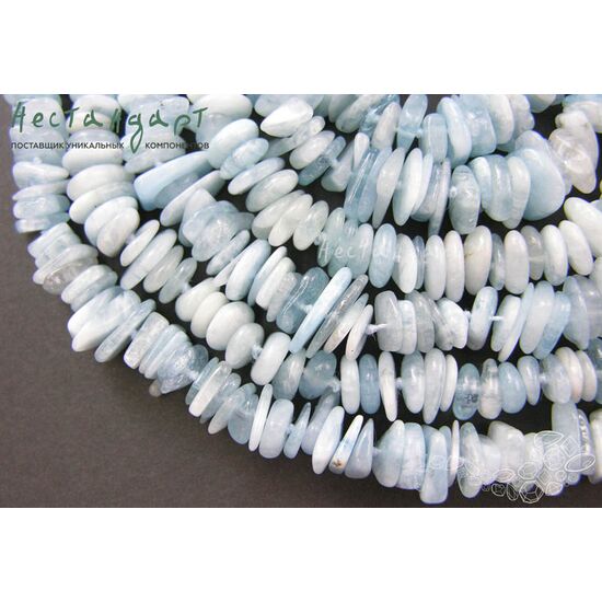 Берилл-аквамарин натуральный Sea Pebbles 8-15 мм (нить 12 см), изображение 2