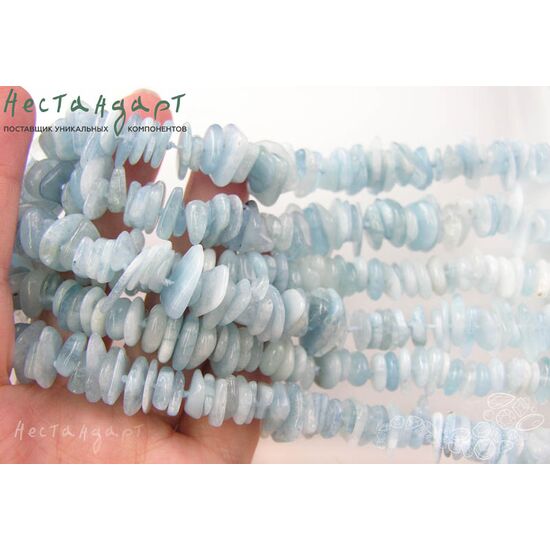 Берилл-аквамарин натуральный Sea Pebbles 8-15 мм (нить 12 см), изображение 3