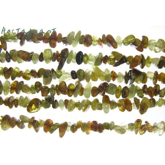 Гранат гроссуляр натуральный зеленый галтовка 5-10 мм (нить 20 см), изображение 4