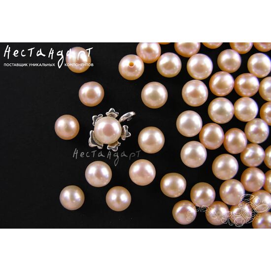 Жемчуг натуральный полусверленный Rose Beige 6 мм (пара), изображение 4