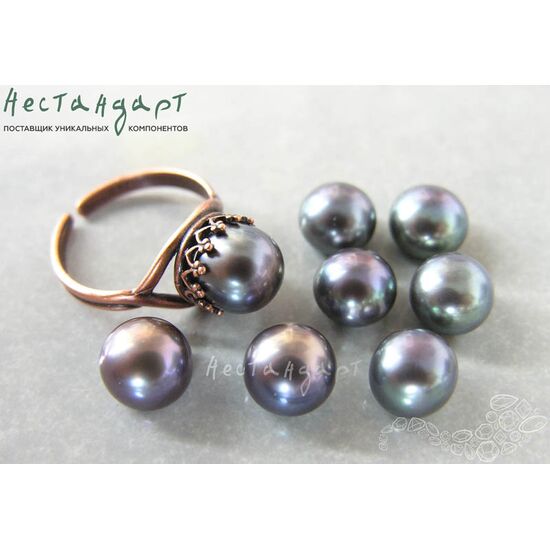 Жемчуг натуральный полусверленный Peacock Black 8,5-9 мм, изображение 2