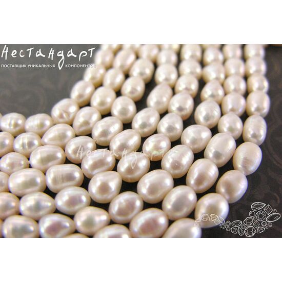 Жемчуг натуральный White Rice 6-8 мм (нить 17 см), изображение 2