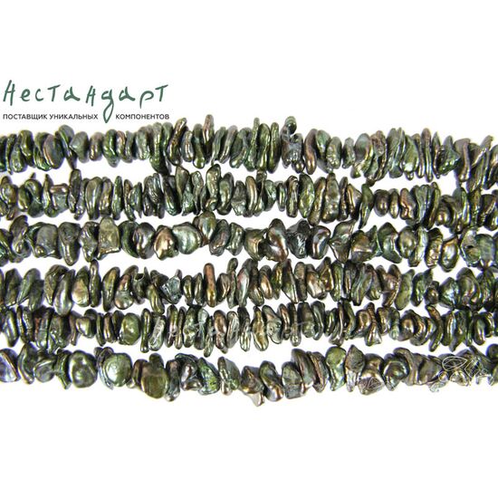 Жемчуг натуральный Keshi Virid Green 6-7 мм (нить 10 см)