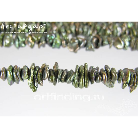 Жемчуг натуральный Keshi Virid Green 6-7 мм (нить 10 см), изображение 2