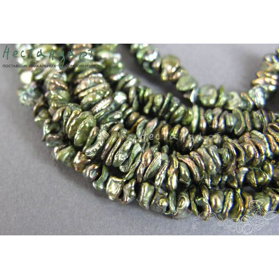Жемчуг натуральный Keshi Virid Green 6-7 мм (нить 10 см), изображение 4
