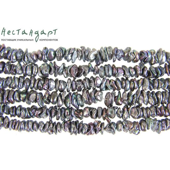 Жемчуг натуральный Keshi Peacock Gray 6-7 мм (нить 10 см)