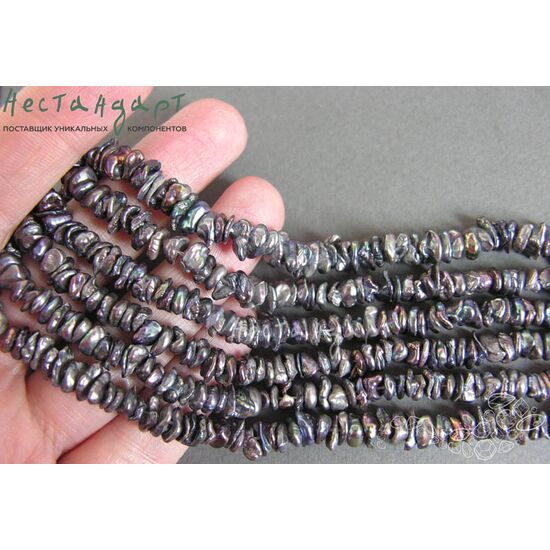 Жемчуг натуральный Keshi Peacock Gray 6-7 мм (нить 10 см), изображение 2