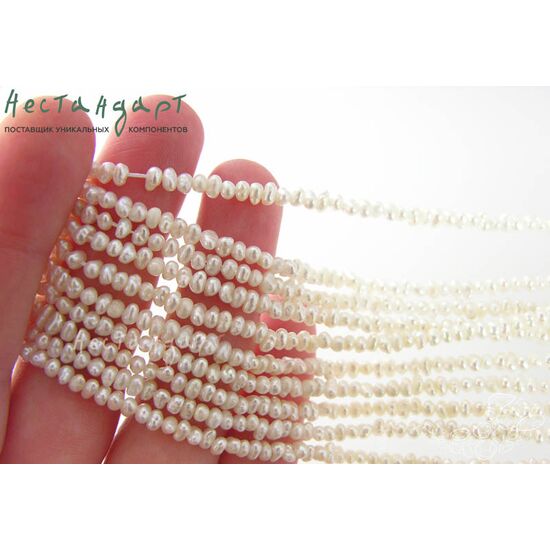 Жемчуг натуральный Micro White 4х2,5 мм (нить 12 см), изображение 2