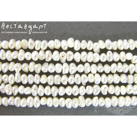 Жемчуг натуральный Micro White 4х2,5 мм (нить 12 см), изображение 4