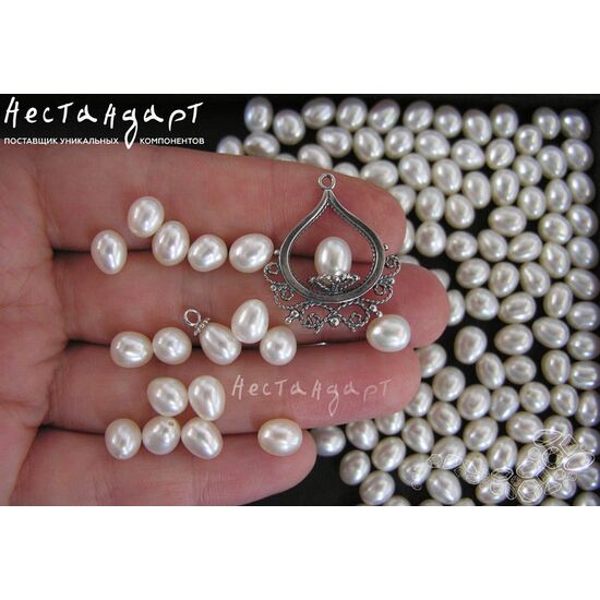 Жемчуг натуральный полусверленный Pear White 7-7,5 мм, изображение 2