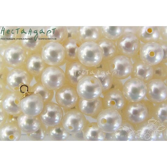 Жемчуг натуральный полусверленный Ball Round White 6-6,5 мм, изображение 3