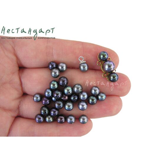 Жемчуг натуральный полусверленный Ball Round Tahiti Black 7-7,5 мм, изображение 3