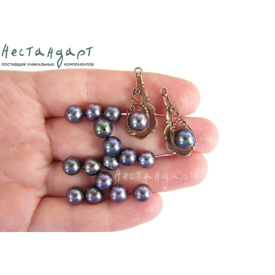 Жемчуг натуральный полусверленный Ball Round Tahiti Black 5,5-6 мм, изображение 3