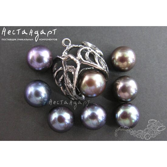 Жемчуг натуральный полусверленный Peacock Black 11-11,5 мм, изображение 2