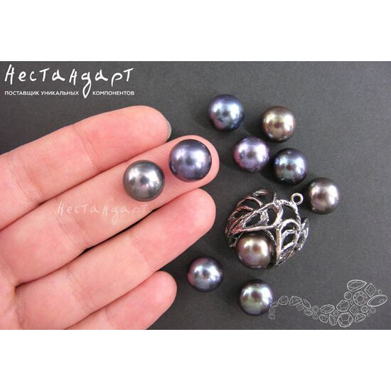 Жемчуг натуральный полусверленный Peacock Black 11-11,5 мм, изображение 4