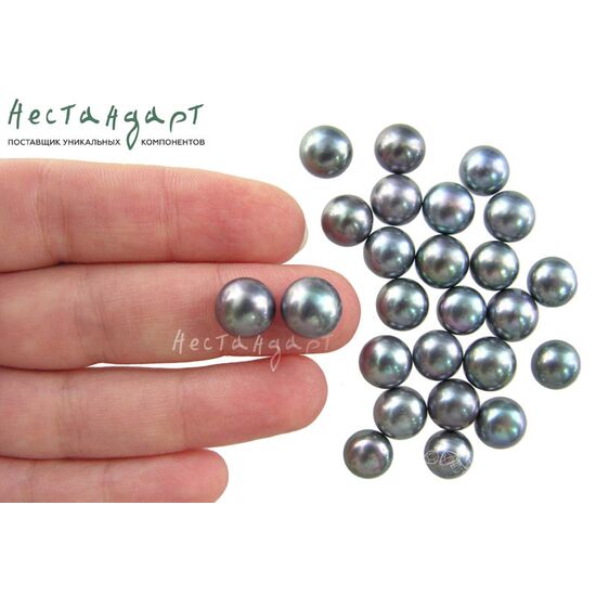Жемчуг натуральный полусверленный Peacock Black 9-10 мм, изображение 2