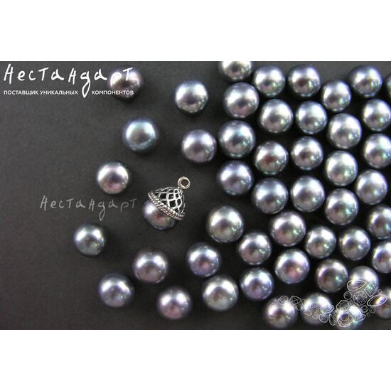 Жемчуг натуральный полусверленный Peacock Black 9-10 мм, изображение 3