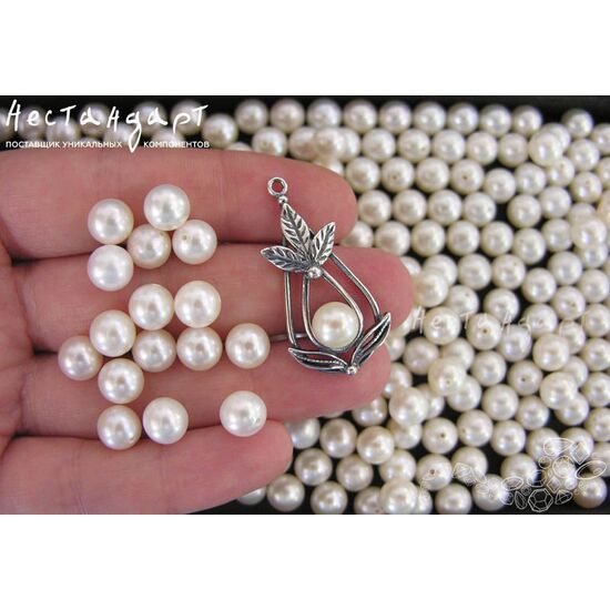 Жемчуг натуральный полусверленный Ball Round White 7,5-8 мм, изображение 4