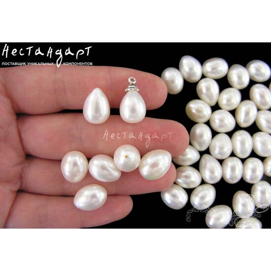 Жемчуг натуральный полусверленный Pear White 12-13 мм, изображение 4