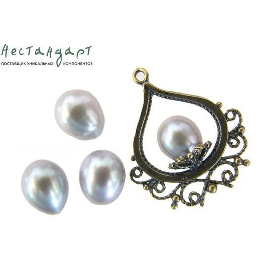 Жемчуг натуральный полусверленный Pear Gray 9-11 мм, изображение 3