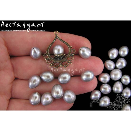 Жемчуг натуральный полусверленный Pear Gray 9-11 мм, изображение 4