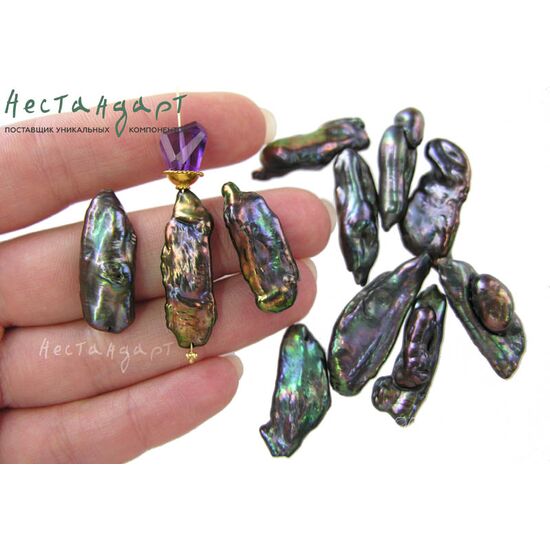 Жемчуг натуральный Baroque Peacock Black 28-34 мм, изображение 3