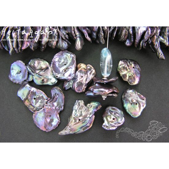 Жемчуг натуральный Keshi Black Peacock 14-25 мм (уп.10 шт), изображение 2