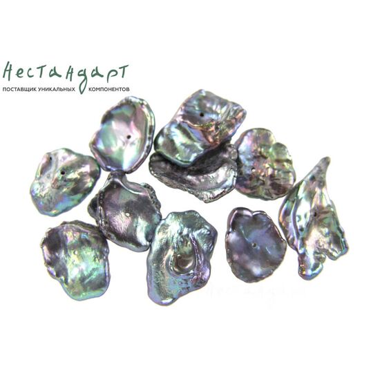 Жемчуг натуральный Keshi Black Peacock 14-25 мм (уп.10 шт), изображение 3