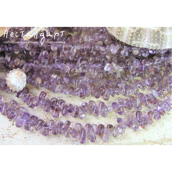 Аметист натуральный каплевидные бусины 9х5 мм (нить 16 см), изображение 2