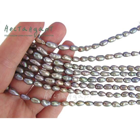 Жемчуг натуральный Cane Aurora Borealis 8х5 мм (нить 10 см), изображение 3
