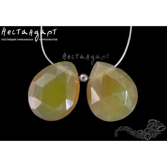Халцедон натуральный Бриолет Lemony 15х12 мм (пара), изображение 2