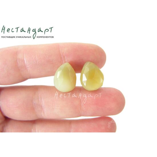 Халцедон натуральный Бриолет Lemony 15х12 мм (пара), изображение 3