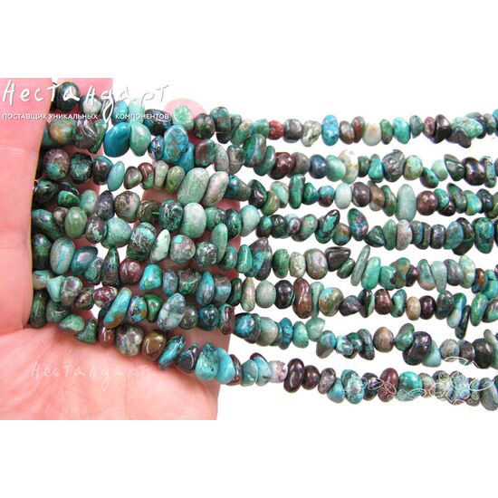 Хризоколла натуральная 8-10 мм (нить 10 см), изображение 2