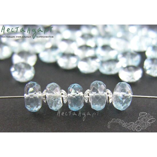 Топаз натуральный голубой рондель с огранкой 5х3 мм, изображение 3