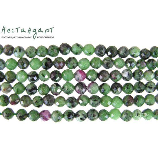 Цоизит с корундом натуральный с огранкой 5 мм (уп. 10 шт.), изображение 2